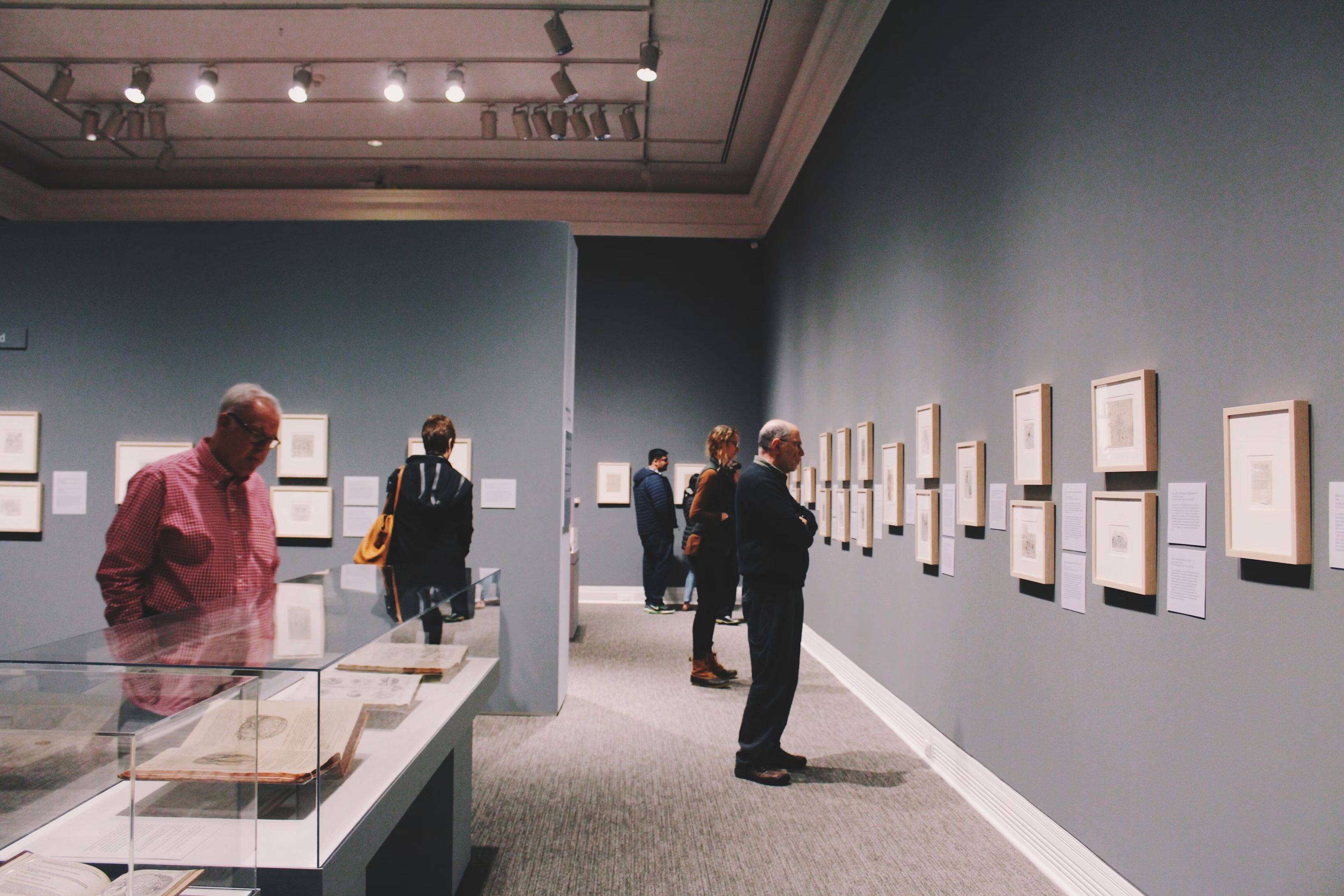 People at a gallery, searching for direction